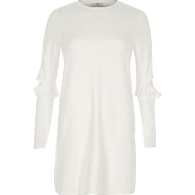 River Island Womens White Frill Deconstructed Sleeve Longline Top