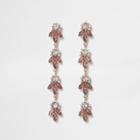 River Island Womens Rose Gold Tone Diamante Leaf Drop Earrings