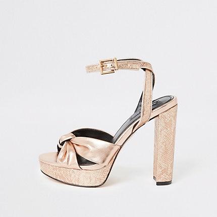 River Island Womens Gold Knot Front Platform Heeled Sandal