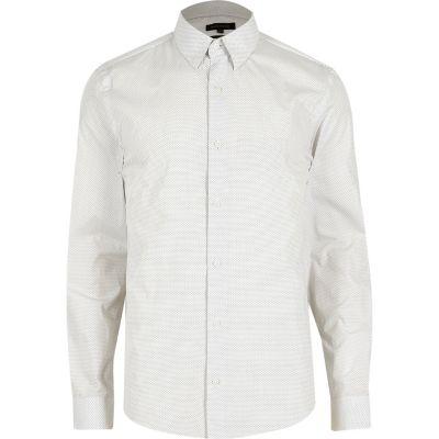 River Island Mens White Micro Dot Slim Fit Shirt