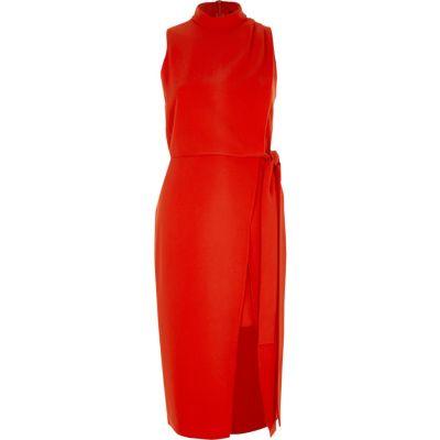 River Island Womens High Neck Sleeveless Wrap Midi Dress