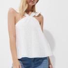 River Island Womens Petite White Broderie Frill Cross Neck Top