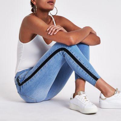 River Island Womens Denim Molly Side Stripe Jeggings