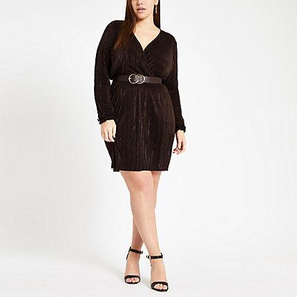River Island Womens Plus Plisse Wrap Front Mini Dress