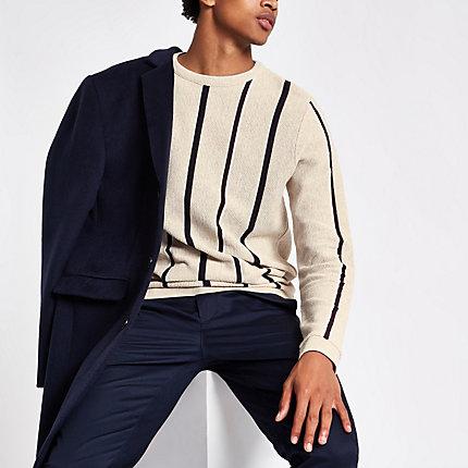 River Island Mens Stripe Slim Fit Stripe Textured Jumper