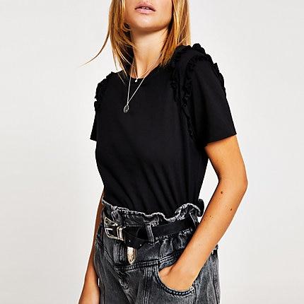 River Island Womens Frill Shoulder Fitted T-shirt