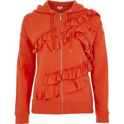River Island Womens Frill Front Zip-up Hoodie