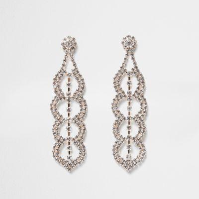 River Island Womens Rose Gold Tone Rhinestone Scallop Drop Earrings