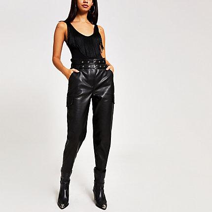 River Island Womens Fringe V Neck Sleeveless Bodysuit Top
