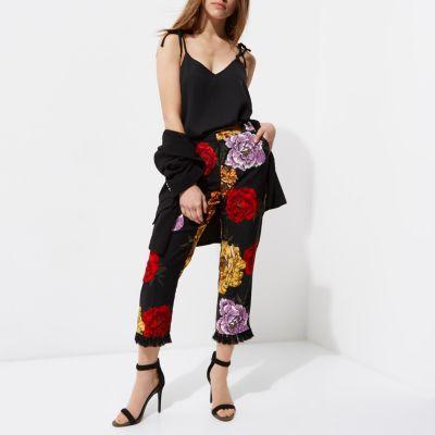 River Island Womens Petite Floral Tassel Cropped Pants