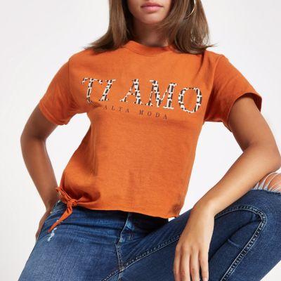 River Island Womens 'ti Amo' Print Side Knot T-shirt