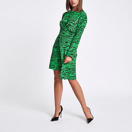 River Island Womens Leopard Print Cross Front Midi Dress
