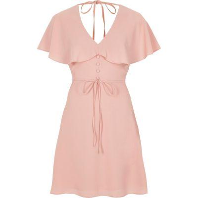 River Island Womens Nude Tie Neck Cape Dress