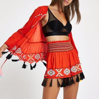 River Island Womens Embroidered Tassel Shorts