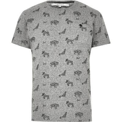 River Island Mensgrey Bellfield Animal Print T-shirt