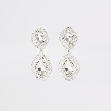 River Island Womens Silver Colour Diamante Pave Drop Earrings