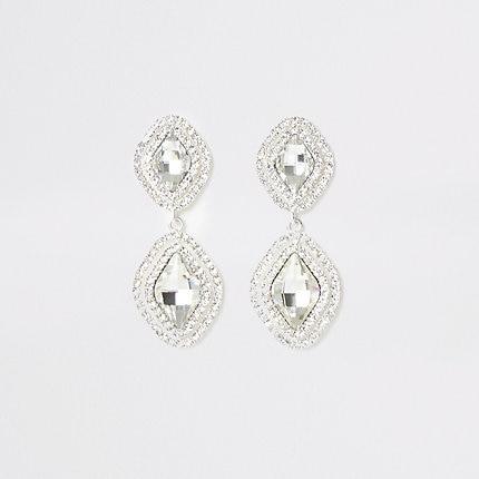 River Island Womens Silver Colour Diamante Pave Drop Earrings