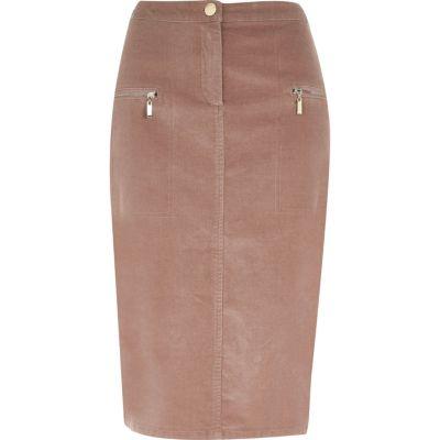 River Island Womens Dusty Cord Zip Pocket Midi Pencil Skirt
