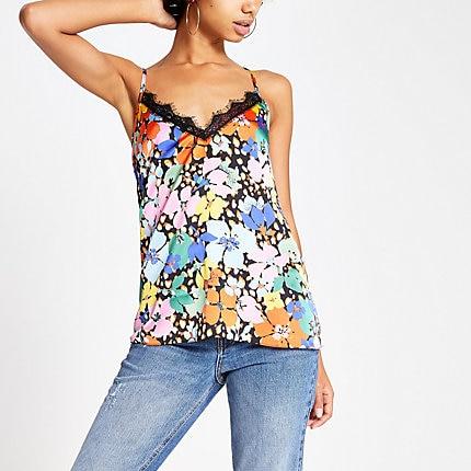 River Island Womens Floral Print Lace Trim Cami