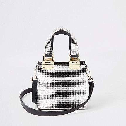 River Island Womens Silver Rhinestone Mini Cross Body Tote Bag