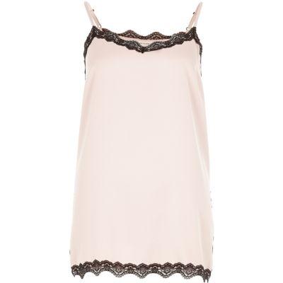 River Island Womens Nude Satin Lace Trim Cami Top