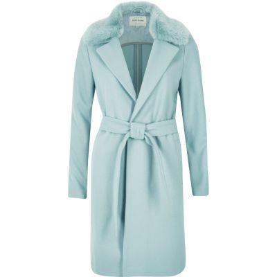 River Island Womens Faux Fur Collar Robe Coat