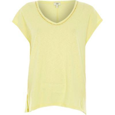 River Island Womens Diamante Trim V Neck Slouch T-shirt