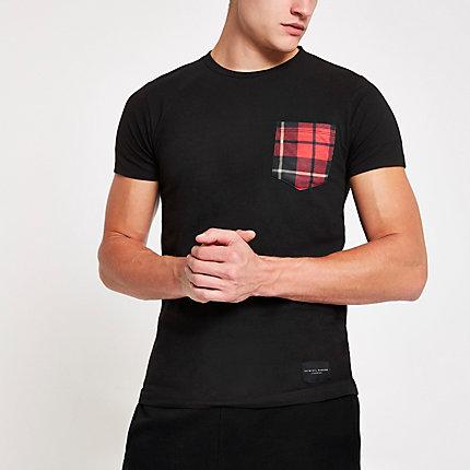 Mens Criminal Damage Check Pocket T-shirt