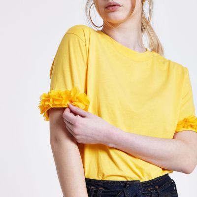 River Island Womens Flower Sleeve Boxy T-shirt