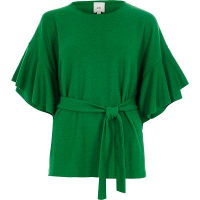 River Island Womens Frill Sleeve Peplum Belted Top