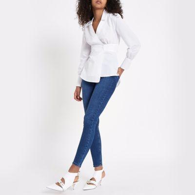 River Island Womens White Popper Wrap Shirt