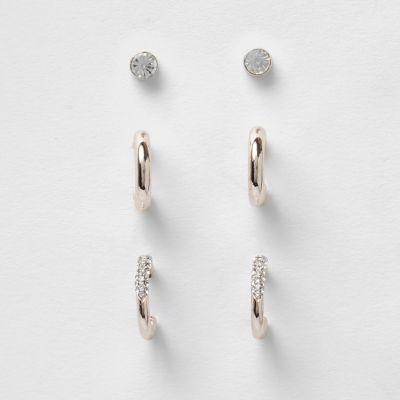 River Island Womens Rose Gold Tone Hoop Stud Earrings Pack