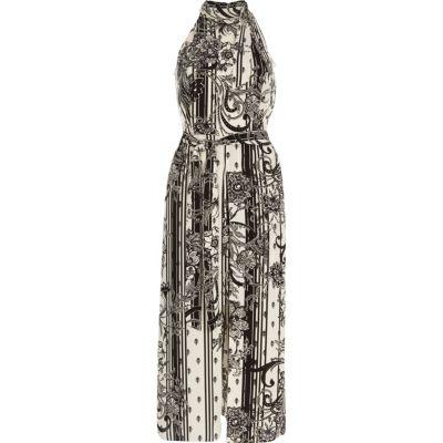 River Island Womens White Mono Floral High Neck Midi Dress