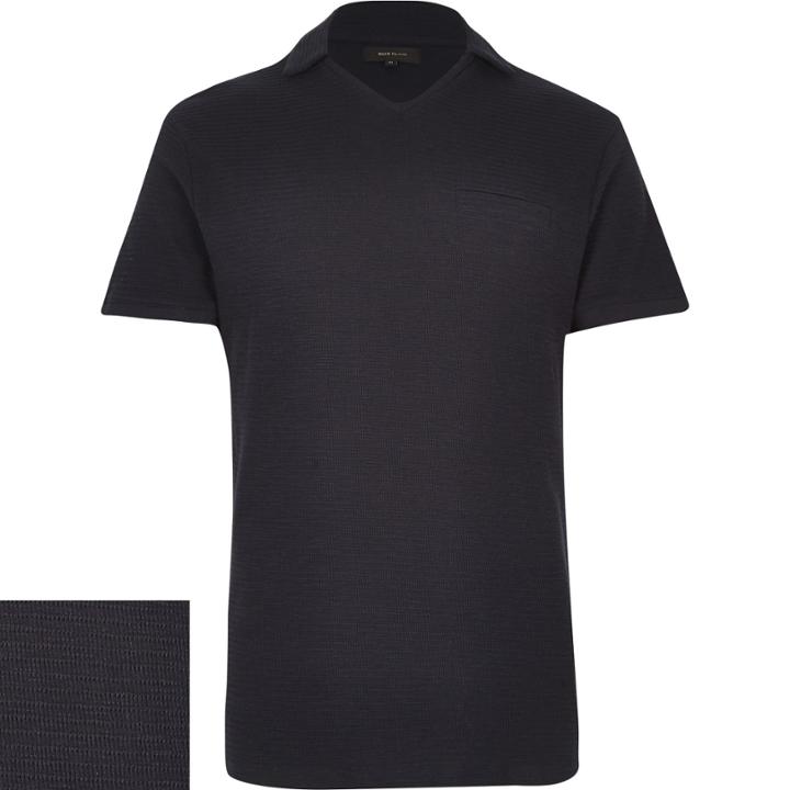 River Island Mensdark Waffle Reverse Collar Polo Shirt