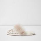 River Island Womens Glitter Lace Feather Slippers