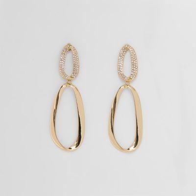 River Island Womens Gold Tone Pearl Curved Hoop Drop Earrings
