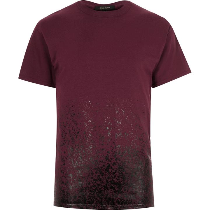 River Island Mensred High Shine Paint Print T-shirt