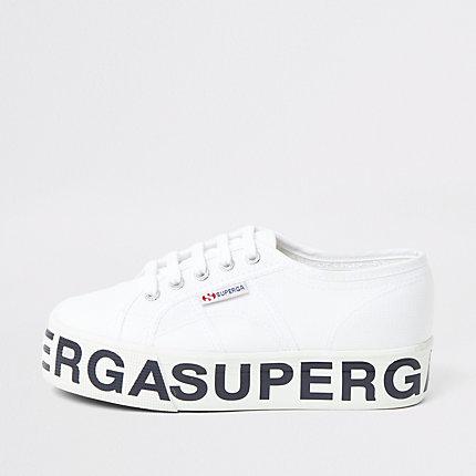 River Island Womens Superga White Platform Runner Trainers