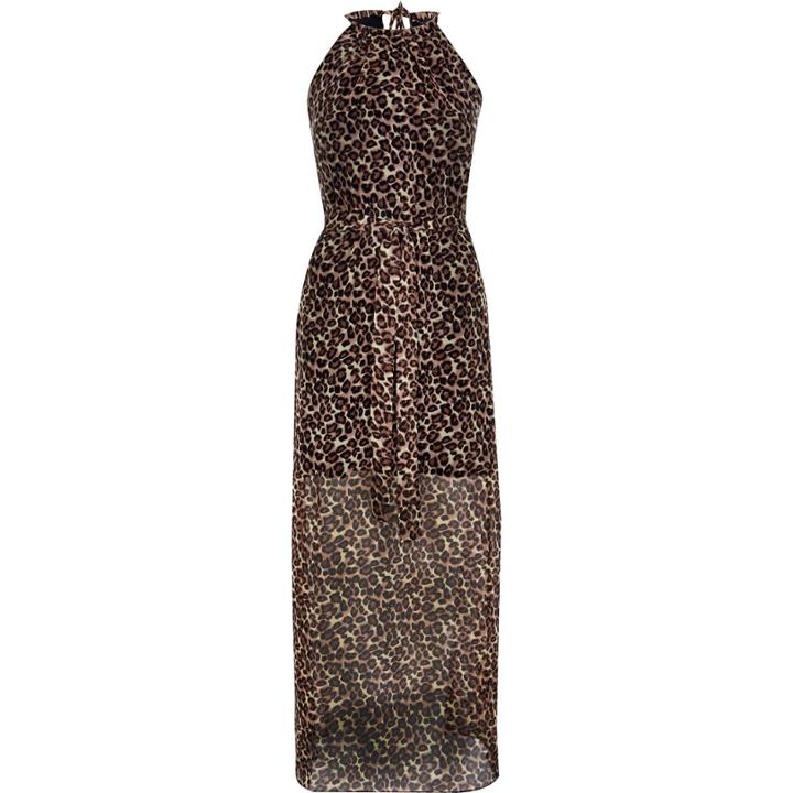 River Island Womens Leopard Print Halter Neck Maxi Dress