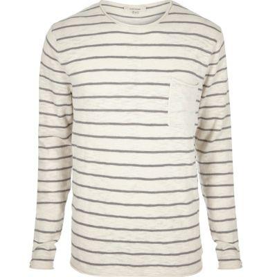 River Island Mens Stripe Crew Neck Long Sleeve T-shirt