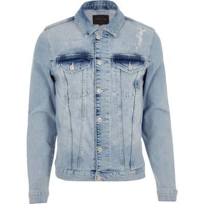 River Island Mens Distressed Skinny Fit Denim Jacket