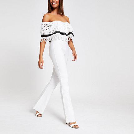 River Island Womens White Lace Bardot Jumpsuit