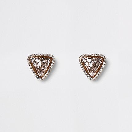 River Island Womens Gold Tone Glitter Triangle Stud Earrings