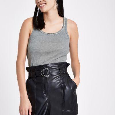 River Island Womens Rib Rhinestone Trim Tank