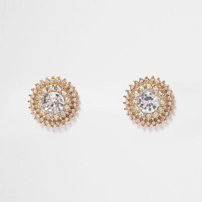 River Island Womens Gold Tone Crystal Circle Stud Earrings