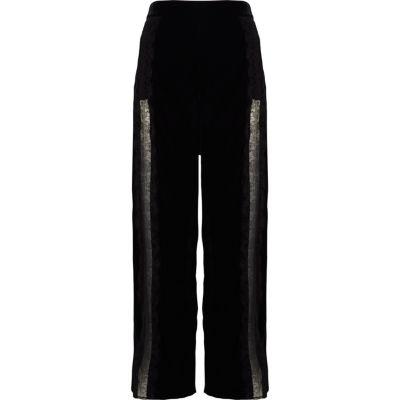 River Island Womens Velvet Lace Trim Wide Leg Pants