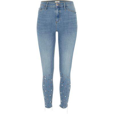 River Island Womens Molly Faux Pearl Hem Jeggings