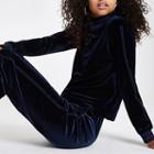 River Island Womens Velvet High Neck Tipped Top