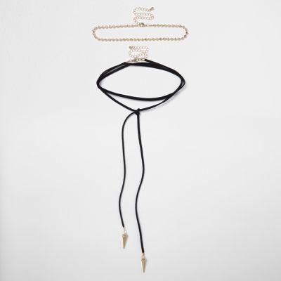 River Island Womens Plus Layered Choker Bolo Choker Pack