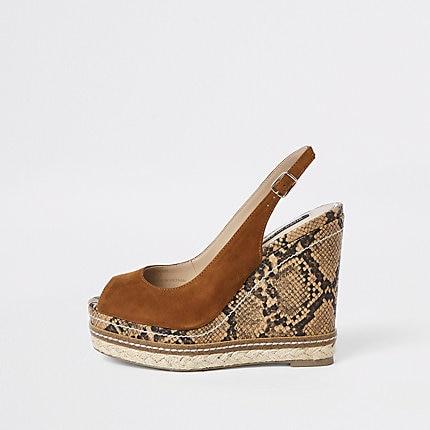 River Island Womens Suede Snake Espadrille Trim Wedges